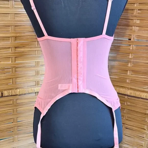 Vintage 1999 Victoria’s Secret Pink Lace Mesh Bustier Garter Top 36B soft girl - Picture 6 of 9